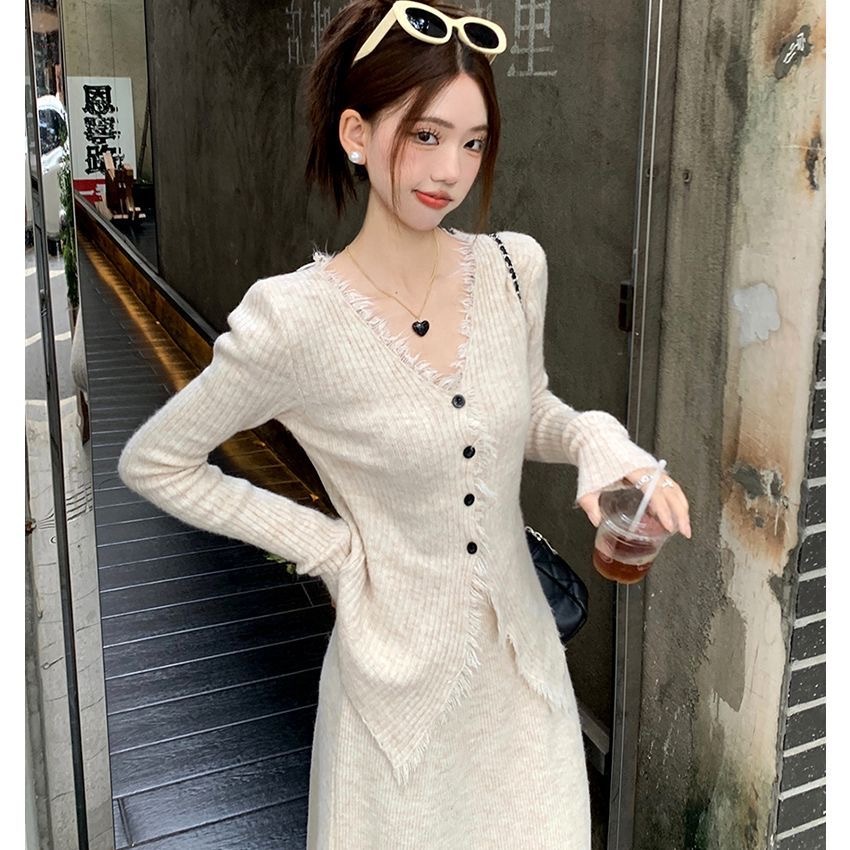 早秋韓系針織套裝｜溫柔風法式半身裙 + 連衣裙 兩件組必收🍂