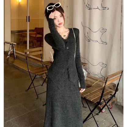 早秋韓系針織套裝｜溫柔風法式半身裙 + 連衣裙 兩件組必收🍂