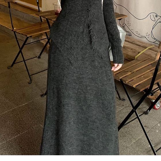 早秋韓系針織套裝｜溫柔風法式半身裙 + 連衣裙 兩件組必收🍂