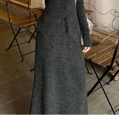 早秋韓系針織套裝｜溫柔風法式半身裙 + 連衣裙 兩件組必收🍂