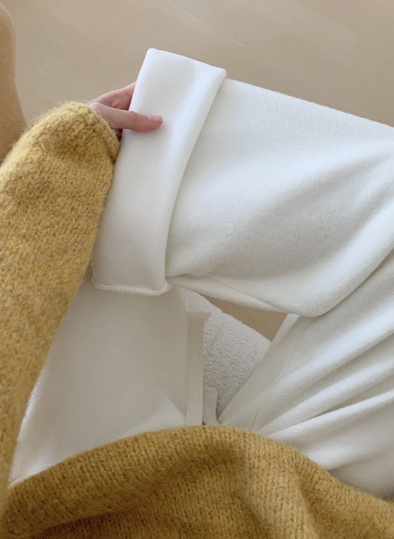 秋冬新款｜高腰垂墜感加厚加絨白色軟糯米褲