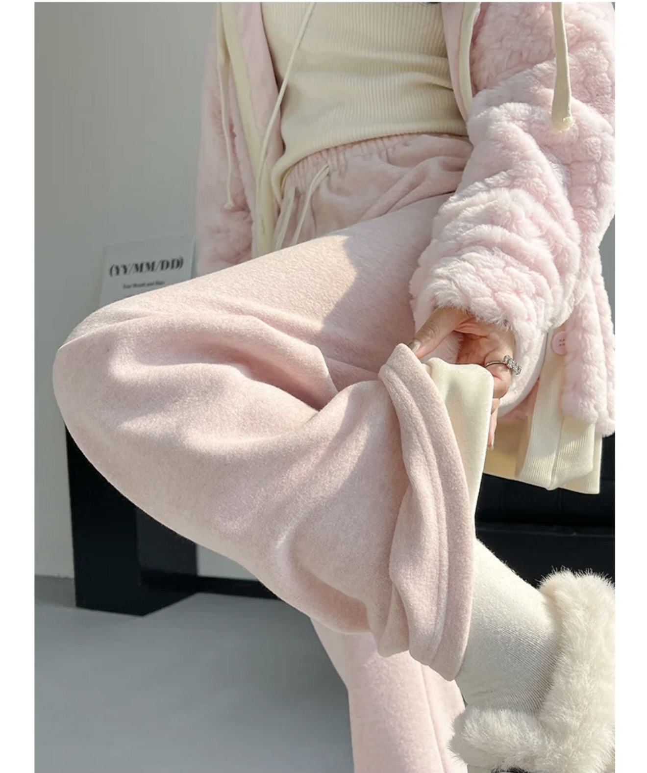 秋冬新款｜高腰垂墜感加厚加絨白色軟糯米褲