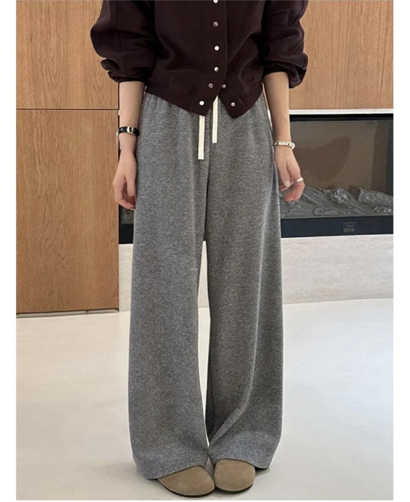 秋冬新款｜高腰垂墜感加厚加絨白色軟糯米褲