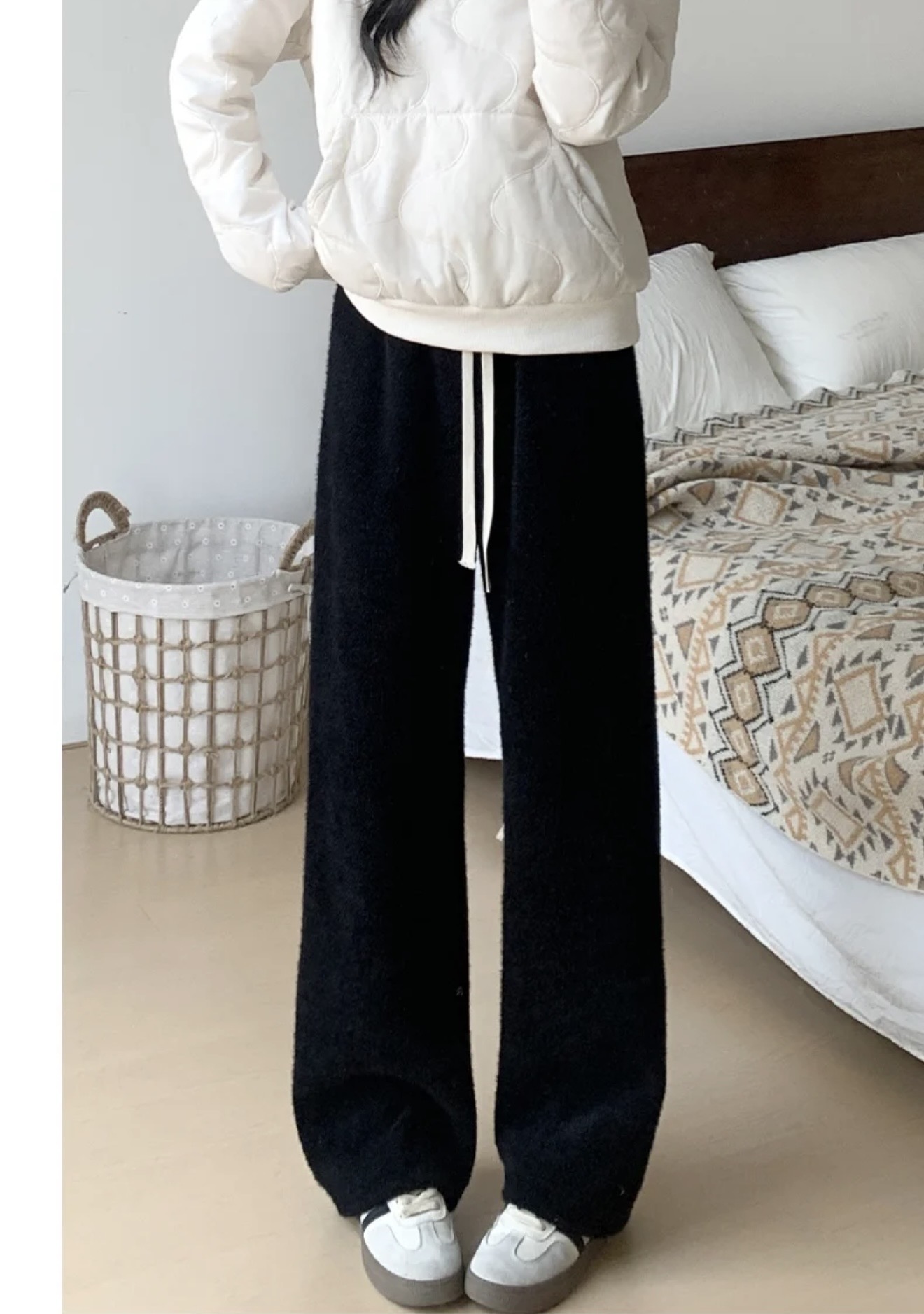 秋冬新款｜高腰垂墜感加厚加絨白色軟糯米褲