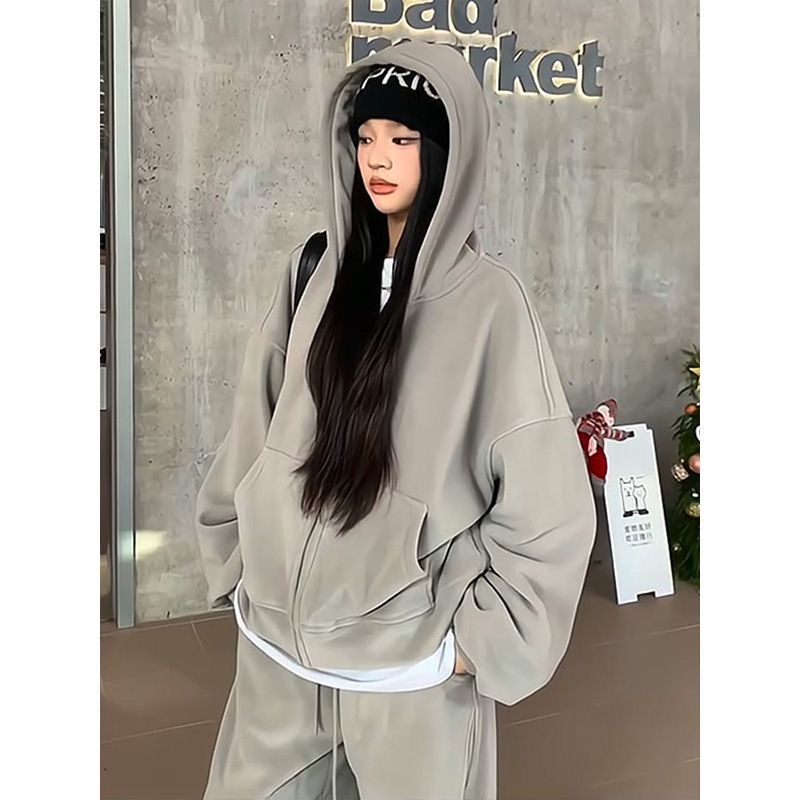 學院風加絨加厚連帽衛衣衛褲休閒兩件組