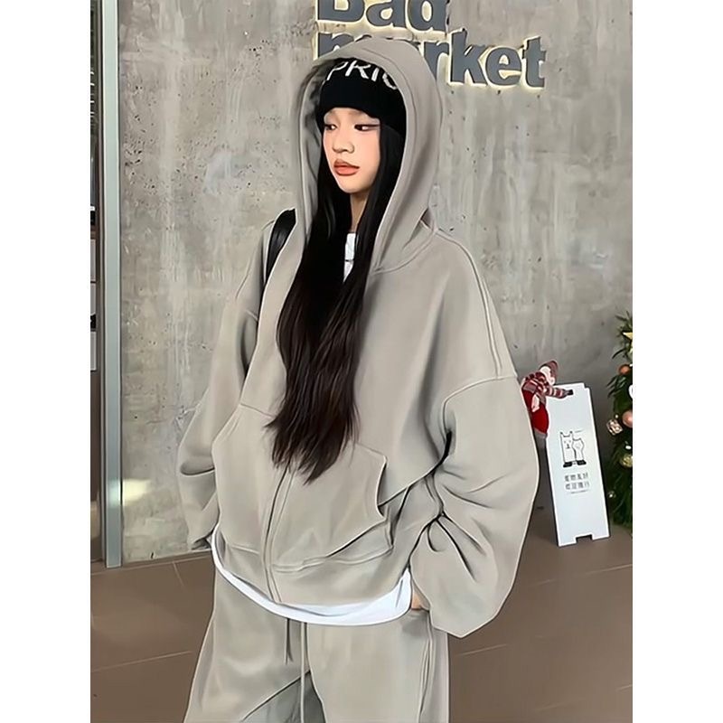 學院風加絨加厚連帽衛衣衛褲休閒兩件組