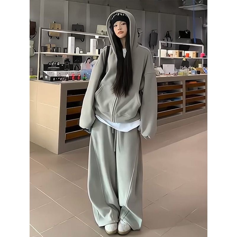 學院風加絨加厚連帽衛衣衛褲休閒兩件組