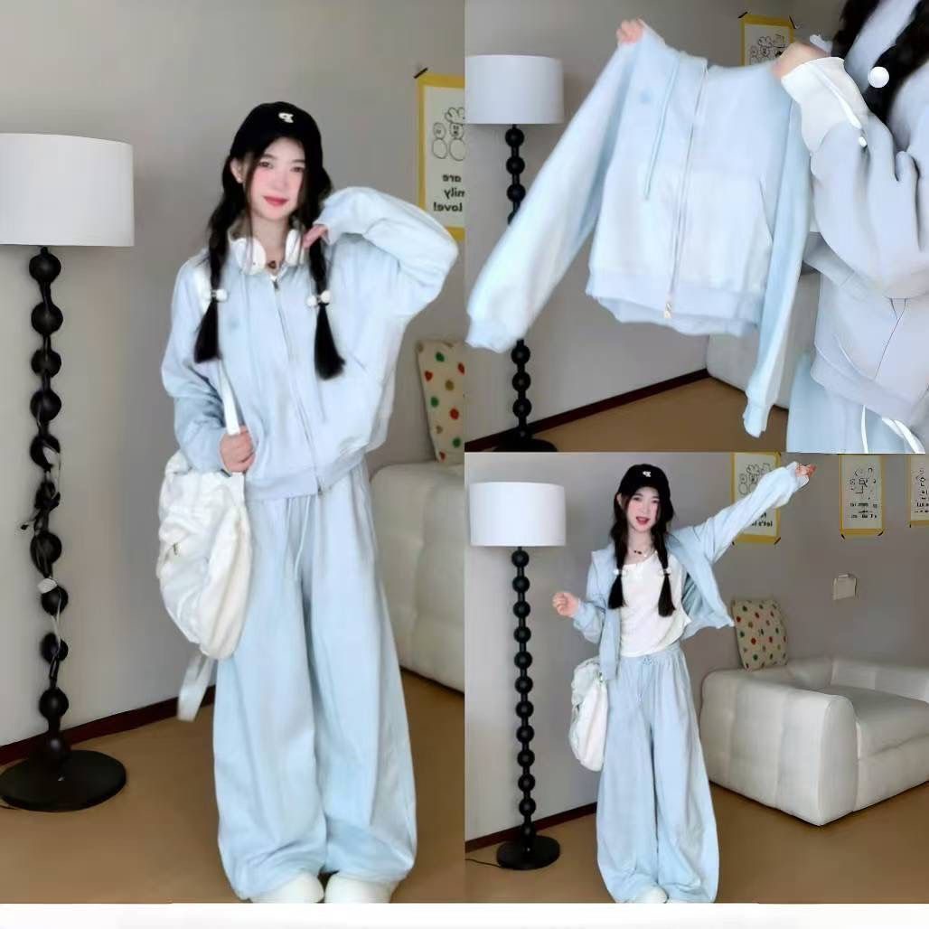 韓系休閒運動兩件組 學生風寬鬆顯瘦時尚減齡連帽衛衣套裝