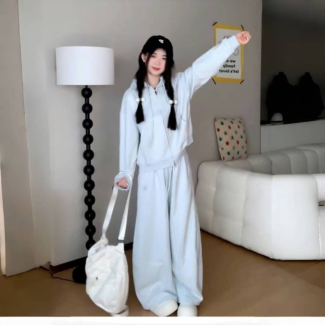 韓系休閒運動兩件組 學生風寬鬆顯瘦時尚減齡連帽衛衣套裝