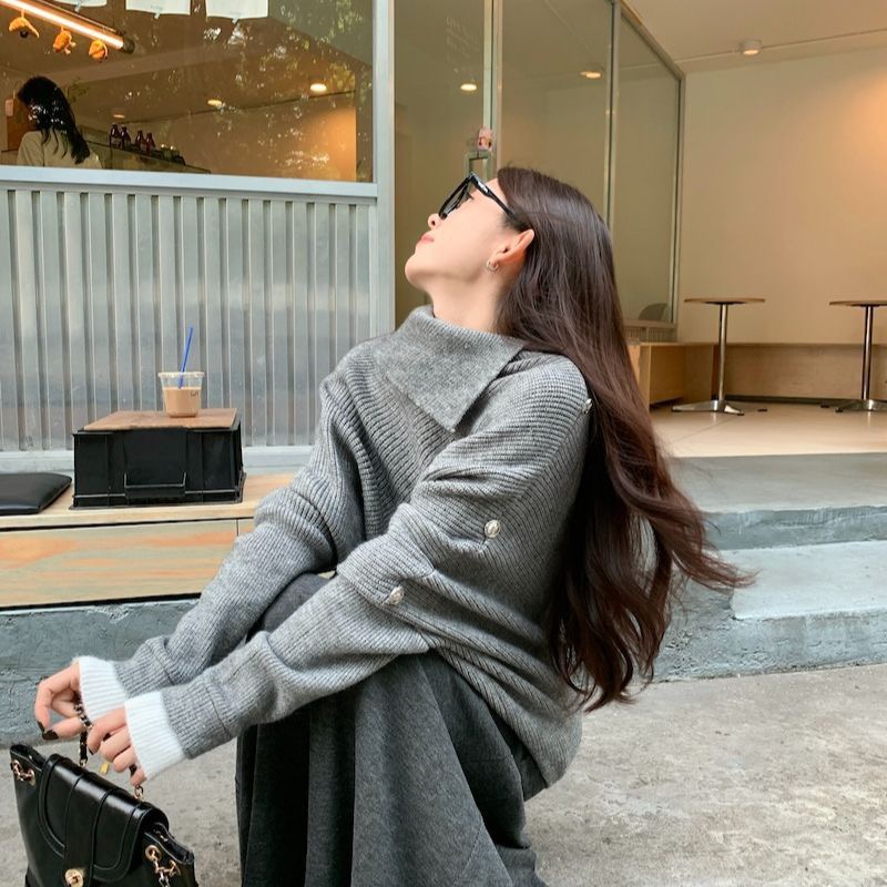 秋冬新款｜淑女風斗篷上衣 + 毛呢長裙兩件組 溫柔顯氣質針織套裝