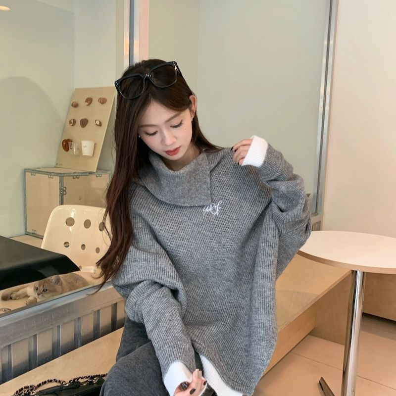 秋冬新款｜淑女風斗篷上衣 + 毛呢長裙兩件組 溫柔顯氣質針織套裝