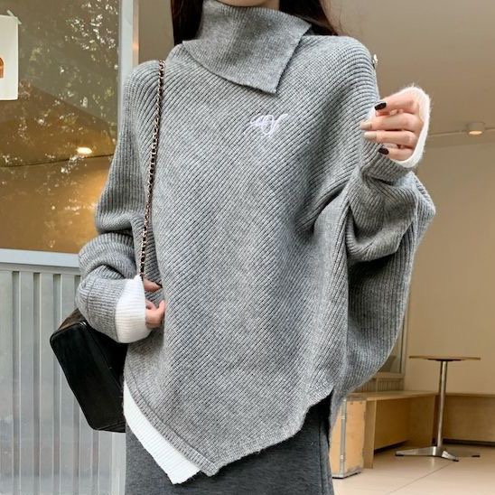 秋冬新款｜淑女風斗篷上衣 + 毛呢長裙兩件組 溫柔顯氣質針織套裝