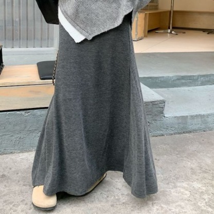 秋冬新款｜淑女風斗篷上衣 + 毛呢長裙兩件組 溫柔顯氣質針織套裝