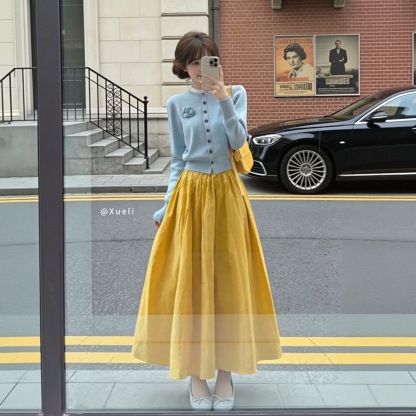 2026 初春穿搭一整套｜超火獨特絕美假兩件針織開衫 + 半身裙套裝