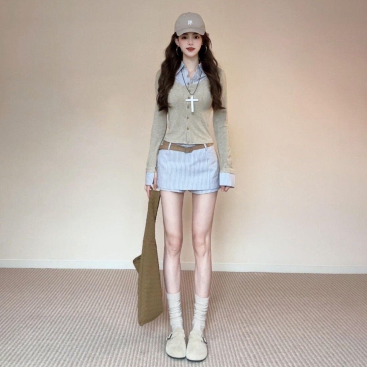 韓系超好看穿搭一整套 | 新款假兩件襯衫洋裝 | 早春短裙套裝