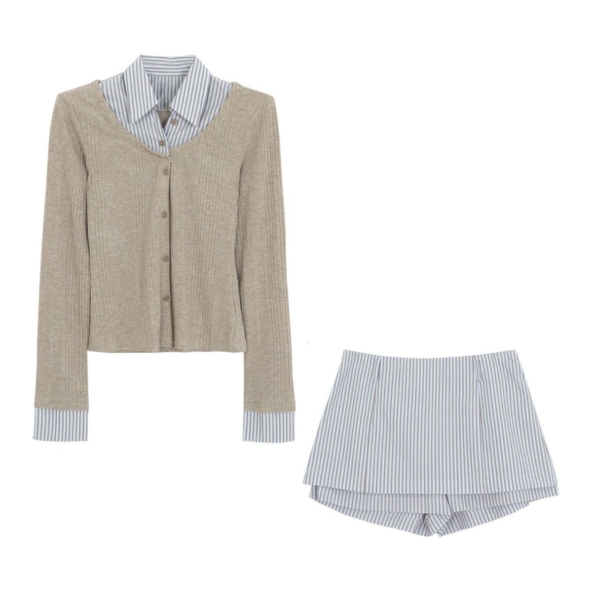 韓系超好看穿搭一整套 | 新款假兩件襯衫洋裝 | 早春短裙套裝