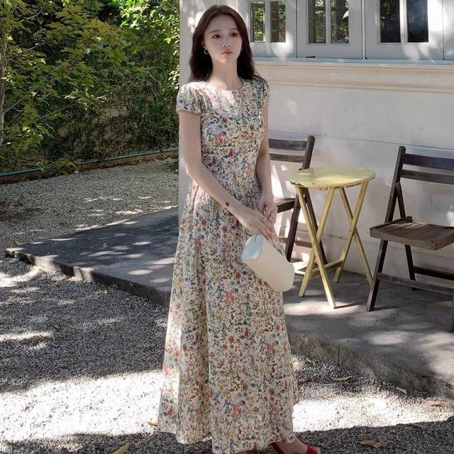 【莫奈花信】甜美溫柔短袖碎花洋裝 春夏圓領 長短款 修身收腰裙