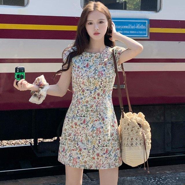 【莫奈花信】甜美溫柔短袖碎花洋裝 春夏圓領 長短款 修身收腰裙