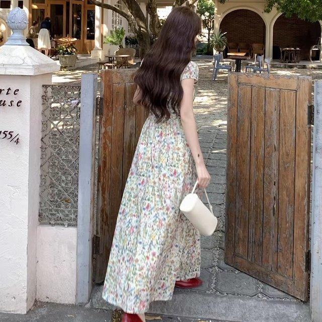 【莫奈花信】甜美溫柔短袖碎花洋裝 春夏圓領 長短款 修身收腰裙