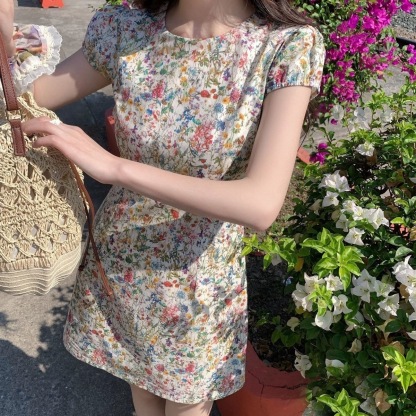 【莫奈花信】甜美溫柔短袖碎花洋裝 春夏圓領 長短款 修身收腰裙
