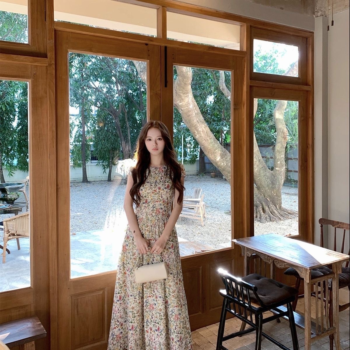 【莫奈花信】甜美溫柔短袖碎花洋裝 春夏圓領 長短款 修身收腰裙