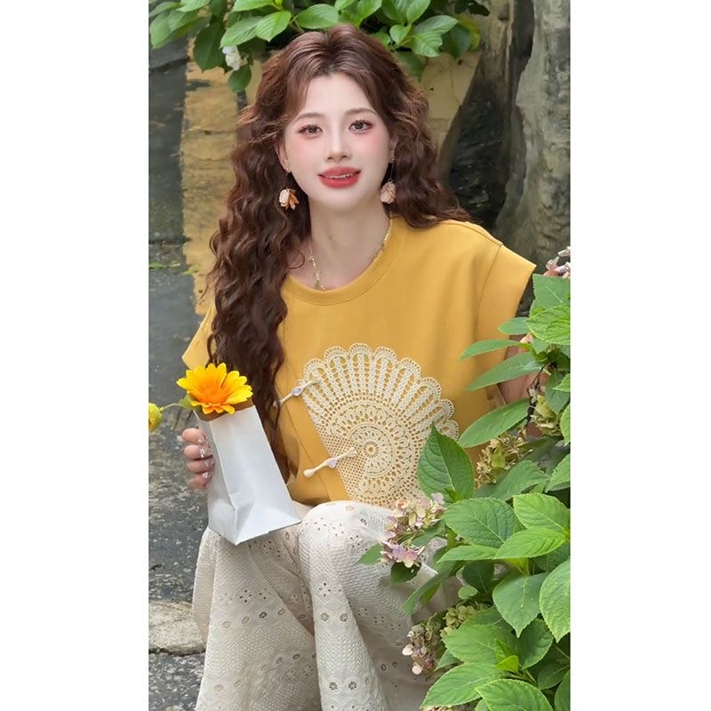 夏季新款 復古甜美減齡港風兩件組 | 設計感寬鬆上衣 + 長褲女款套裝