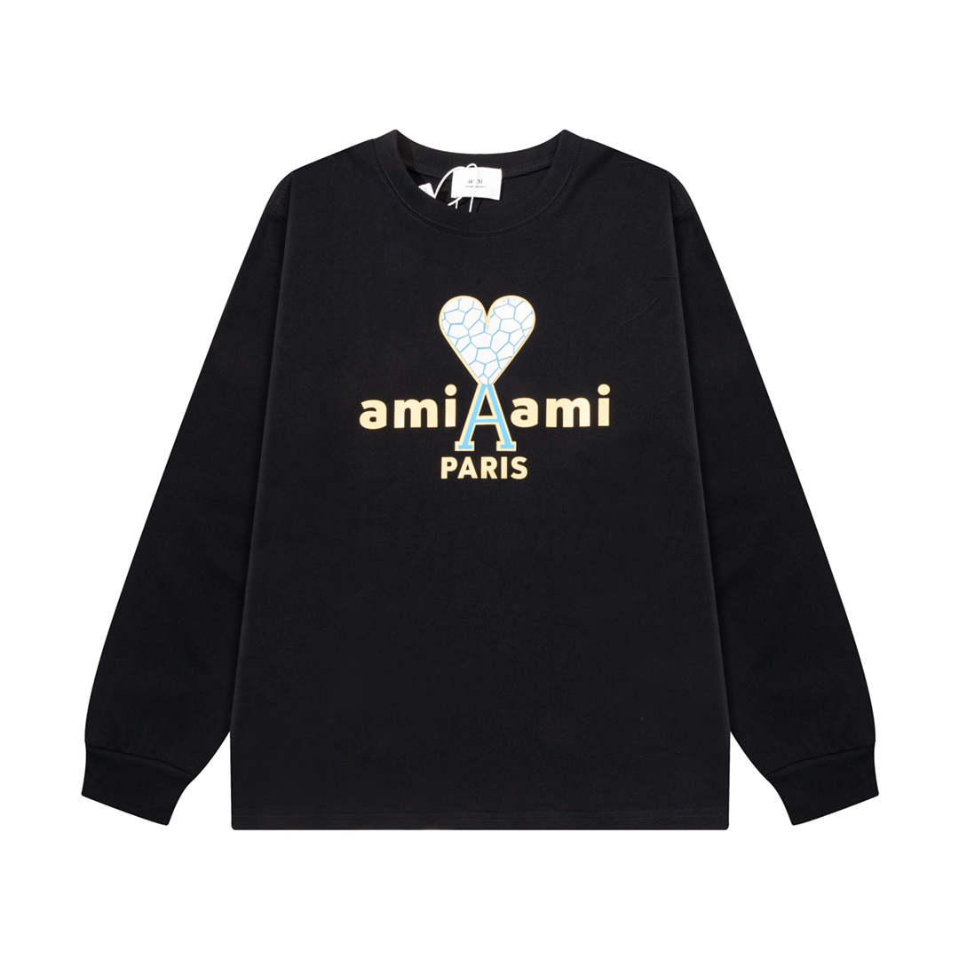 AMI PARIS ハート ロゴ コットン 刺繍 長袖 Tシャツ★人気★