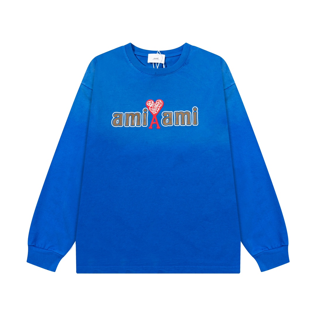 AMI PARIS ハート ロゴ コットン 刺繍 長袖 Tシャツ★人気★