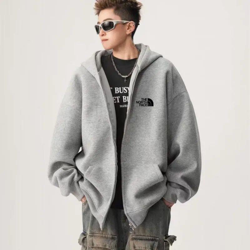 The North Face ザ・ノース・フェイスの万能ドロップショルダーワイドスウェットシャツフード付きチャイニーズコットンカーディガンジャケット