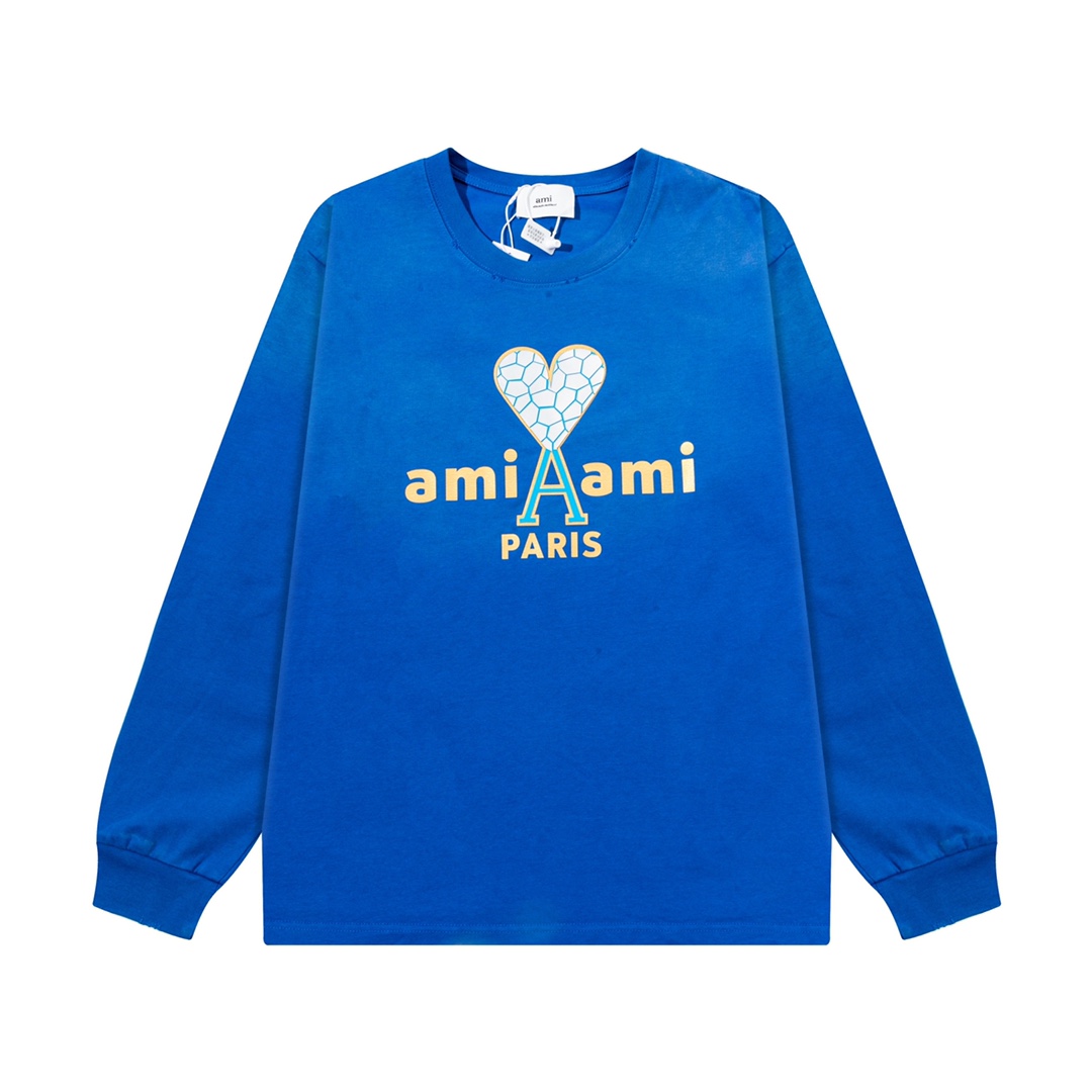 AMI PARIS ハート ロゴ コットン 刺繍 長袖 Tシャツ★人気★