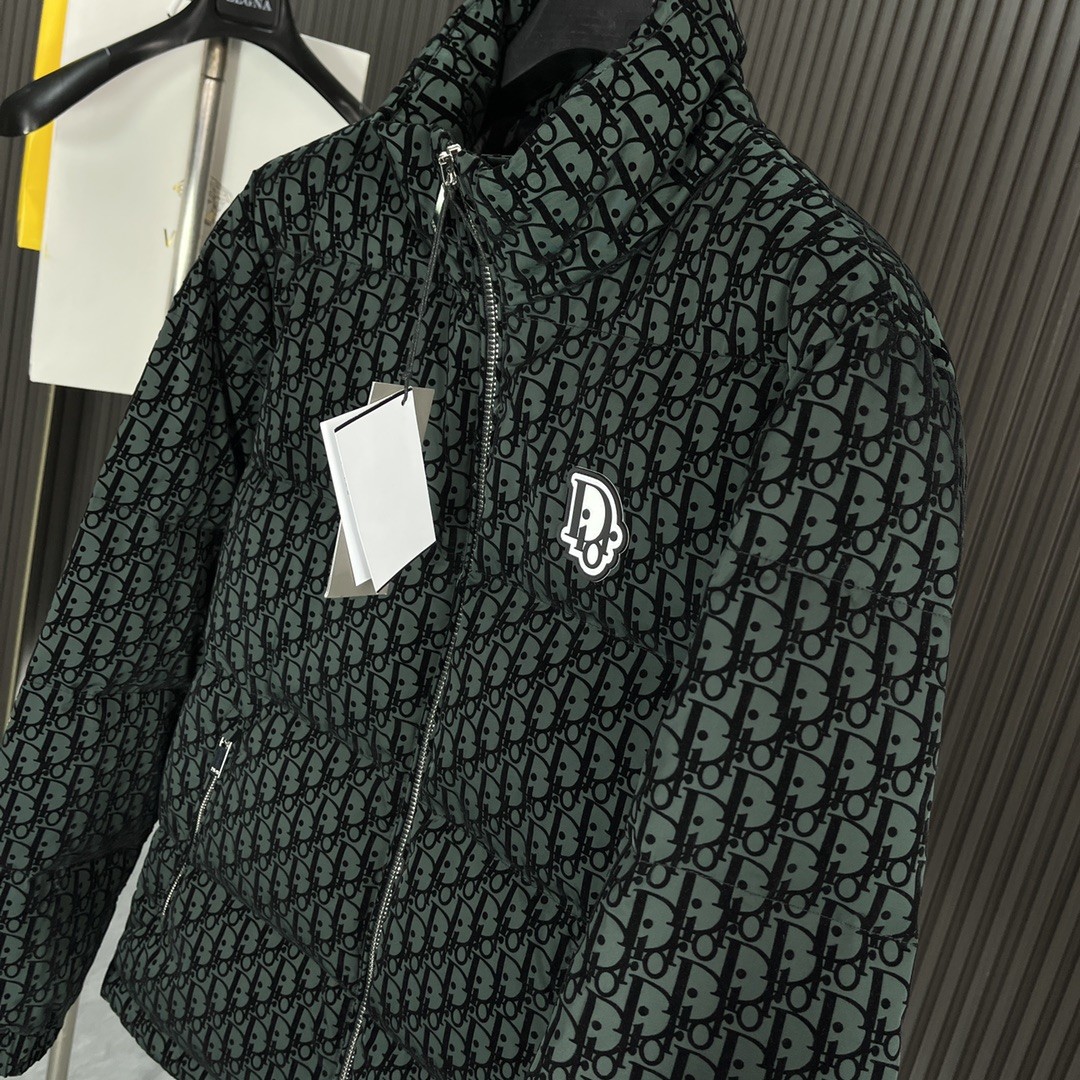 Dior ディオール 2025ss メンズ 立領 ダウンジャケット ブラックグレーン柄