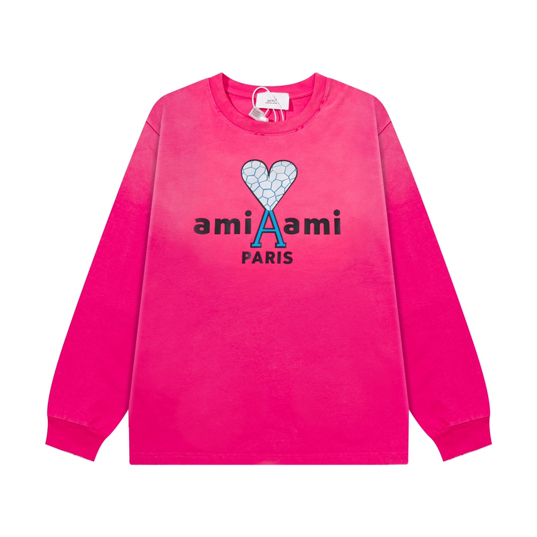 AMI PARIS ハート ロゴ コットン 刺繍 長袖 Tシャツ★人気★