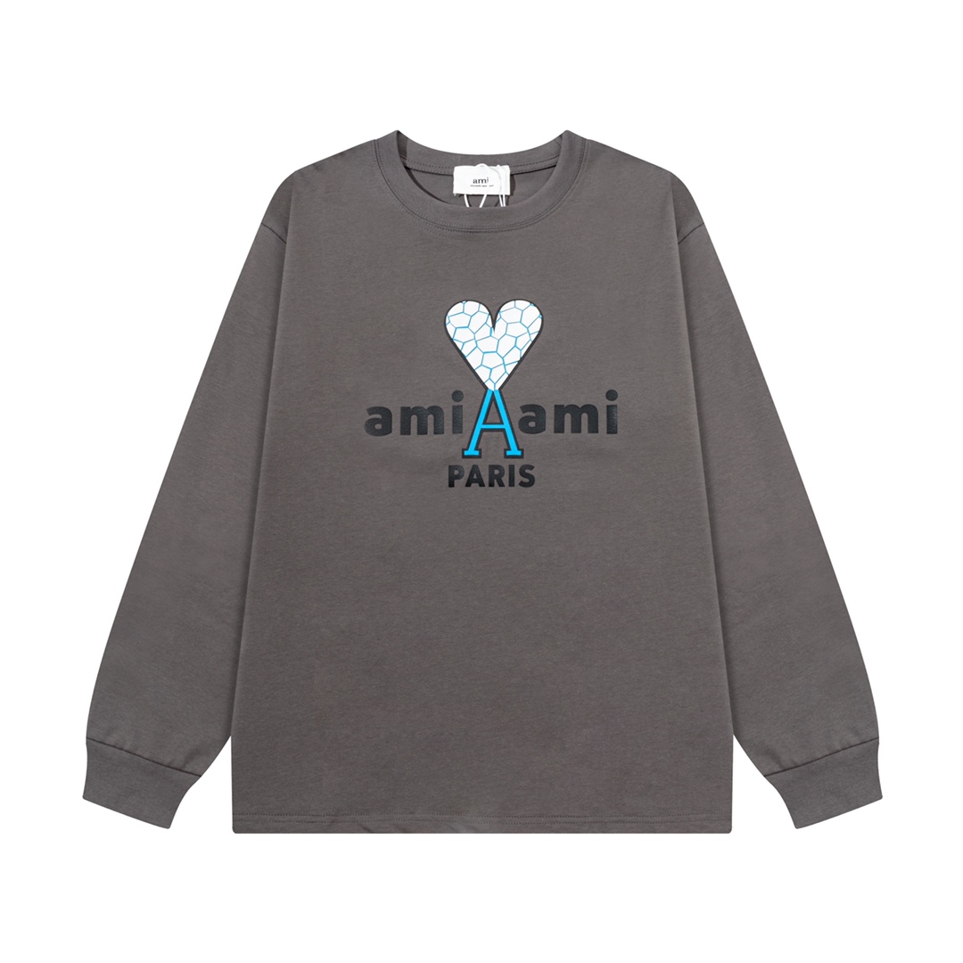 AMI PARIS ハート ロゴ コットン 刺繍 長袖 Tシャツ★人気★