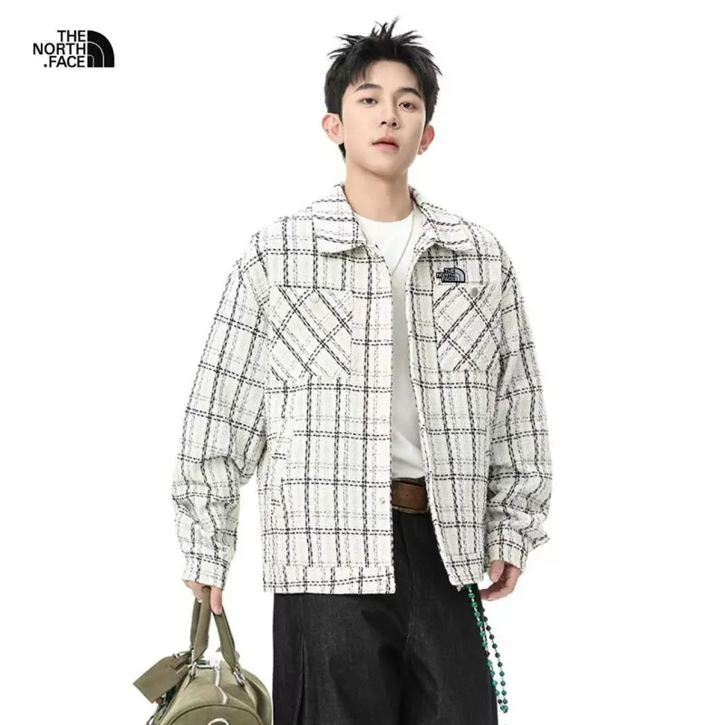 The North Face ザ・ノース・フェイス海外版25ss 新作ツーカラーヘビーワークウェアウォッシュドスモールシャネルチェックシャツジャケット ブラック ホワイト