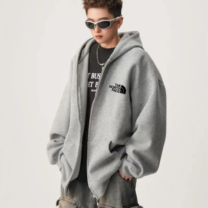 The North Face ザ・ノース・フェイスの万能ドロップショルダーワイドスウェットシャツフード付きチャイニーズコットンカーディガンジャケット