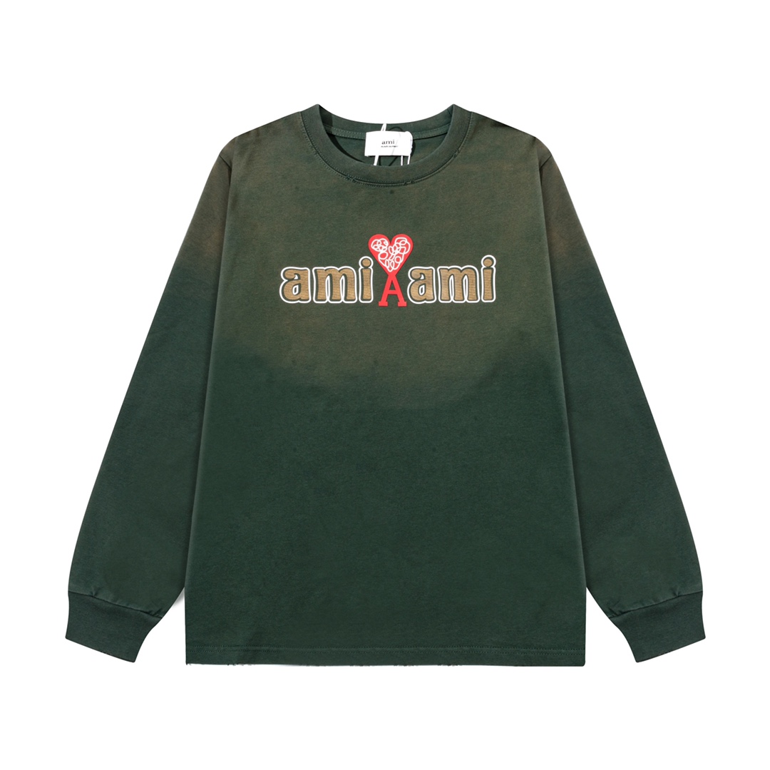 AMI PARIS ハート ロゴ コットン 刺繍 長袖 Tシャツ★人気★