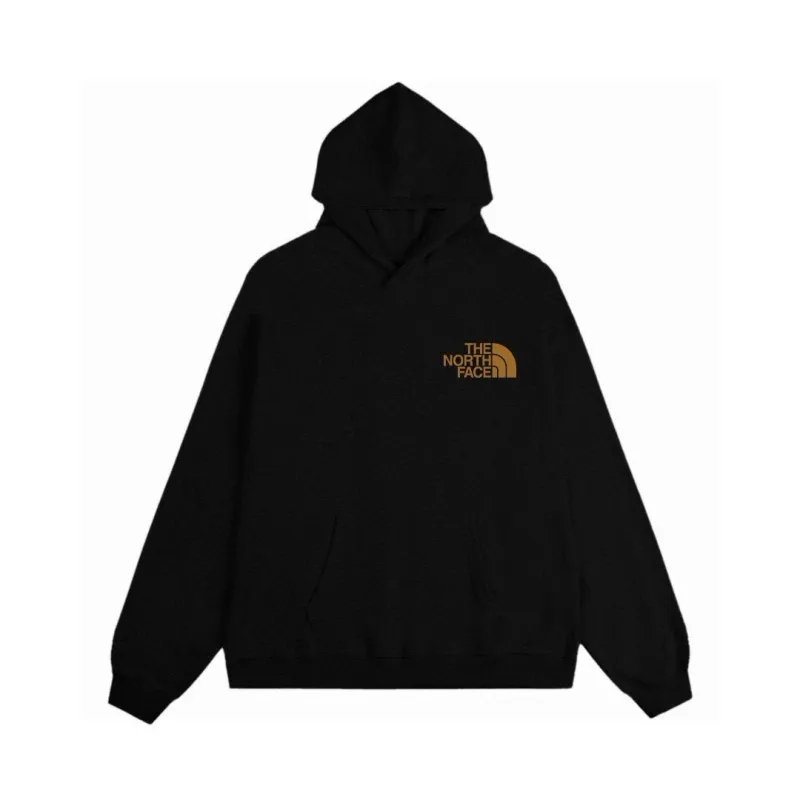 The North Face ザ・ノース・フェイスの手描きの日の出、黄金の山、海の波のプリントが施されたカップル向けフード付きスウェットシャツ