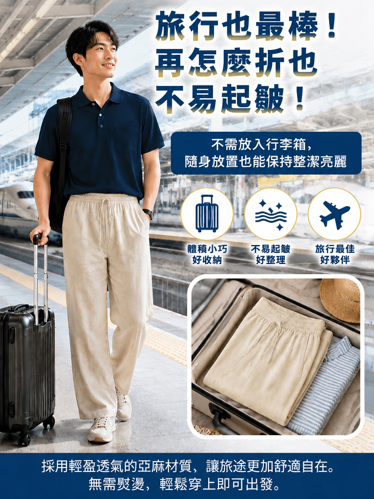 JL-鬆緊腰男士棉麻褲