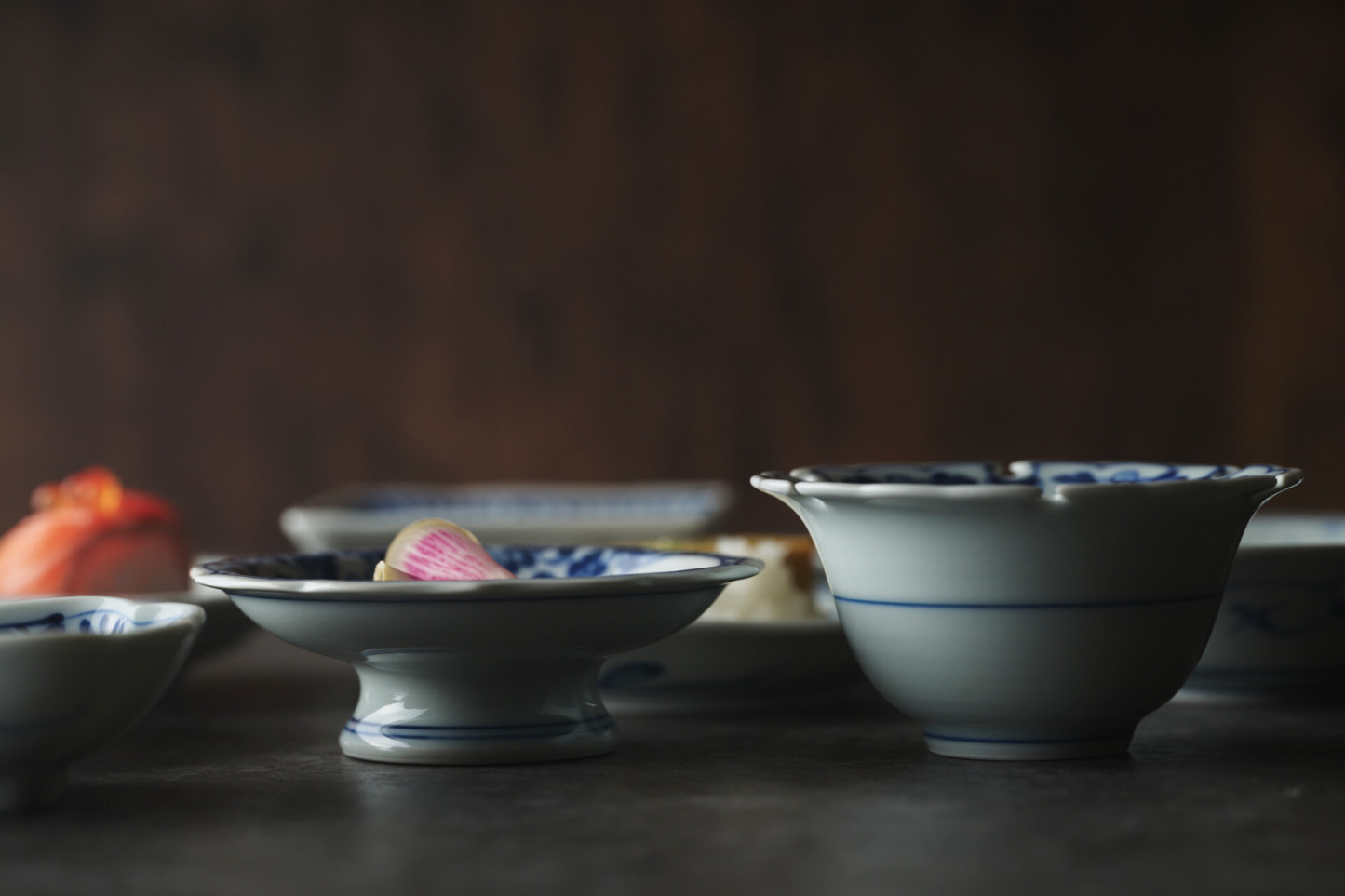 染付絵変わり小皿、小付