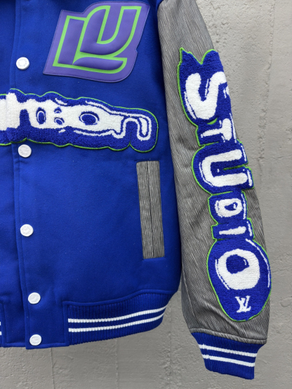 [ Louis Vuitton ] ルイ・ヴィトン  サファイア刺繍の皮の袖の野球服のコート