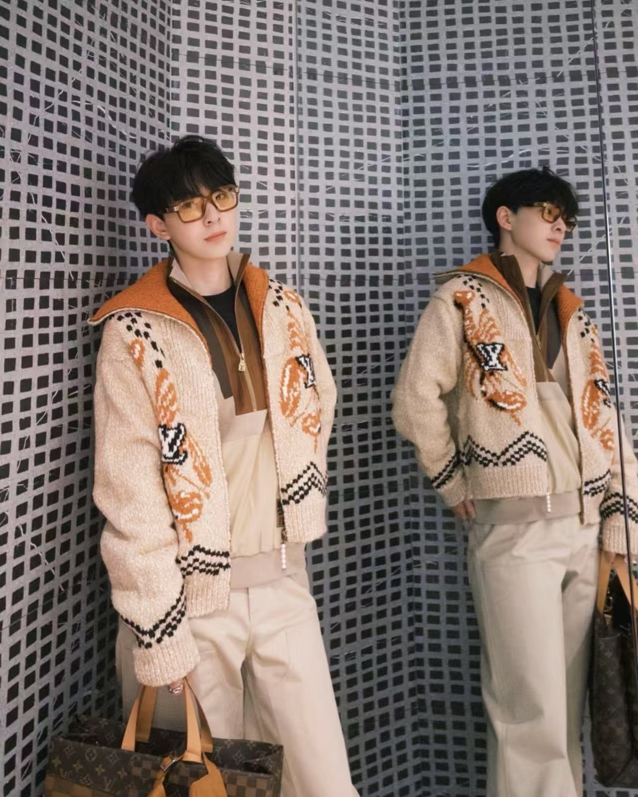 [ Louis Vuitton ] ルイ・ヴィトン  ロブスター編みウールニットジップコート