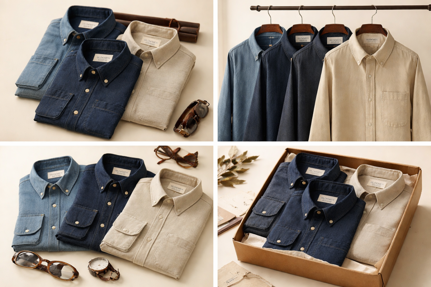 Mens Casual Denim Long Sleeve Shirts( Pack of 4 )