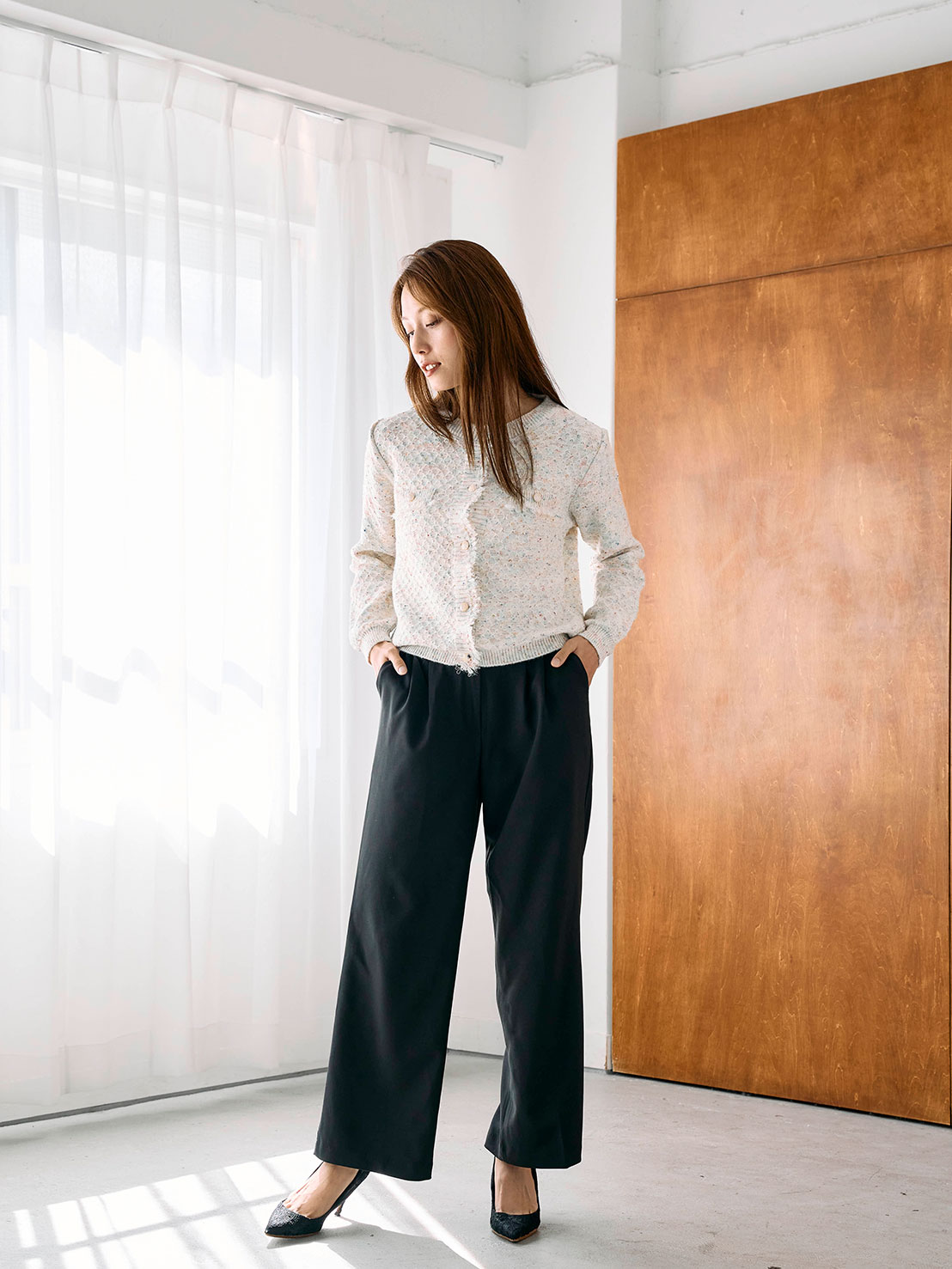 ツイードライクニットカーディガン(he001)