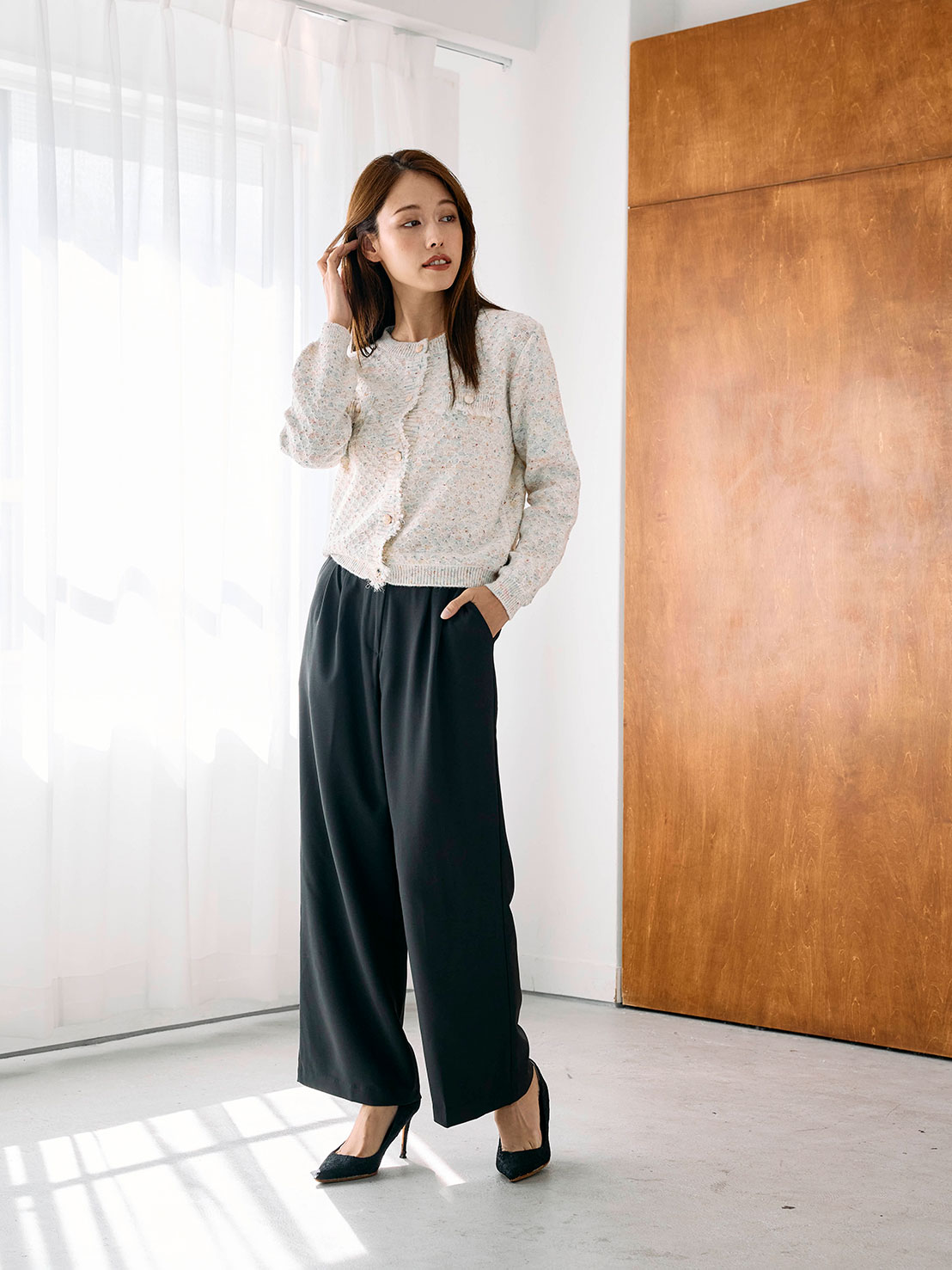 ツイードライクニットカーディガン(he001)