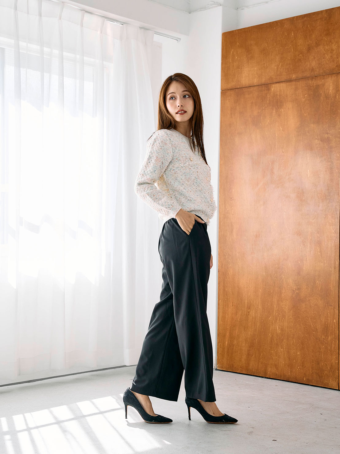 ツイードライクニットカーディガン(he001)