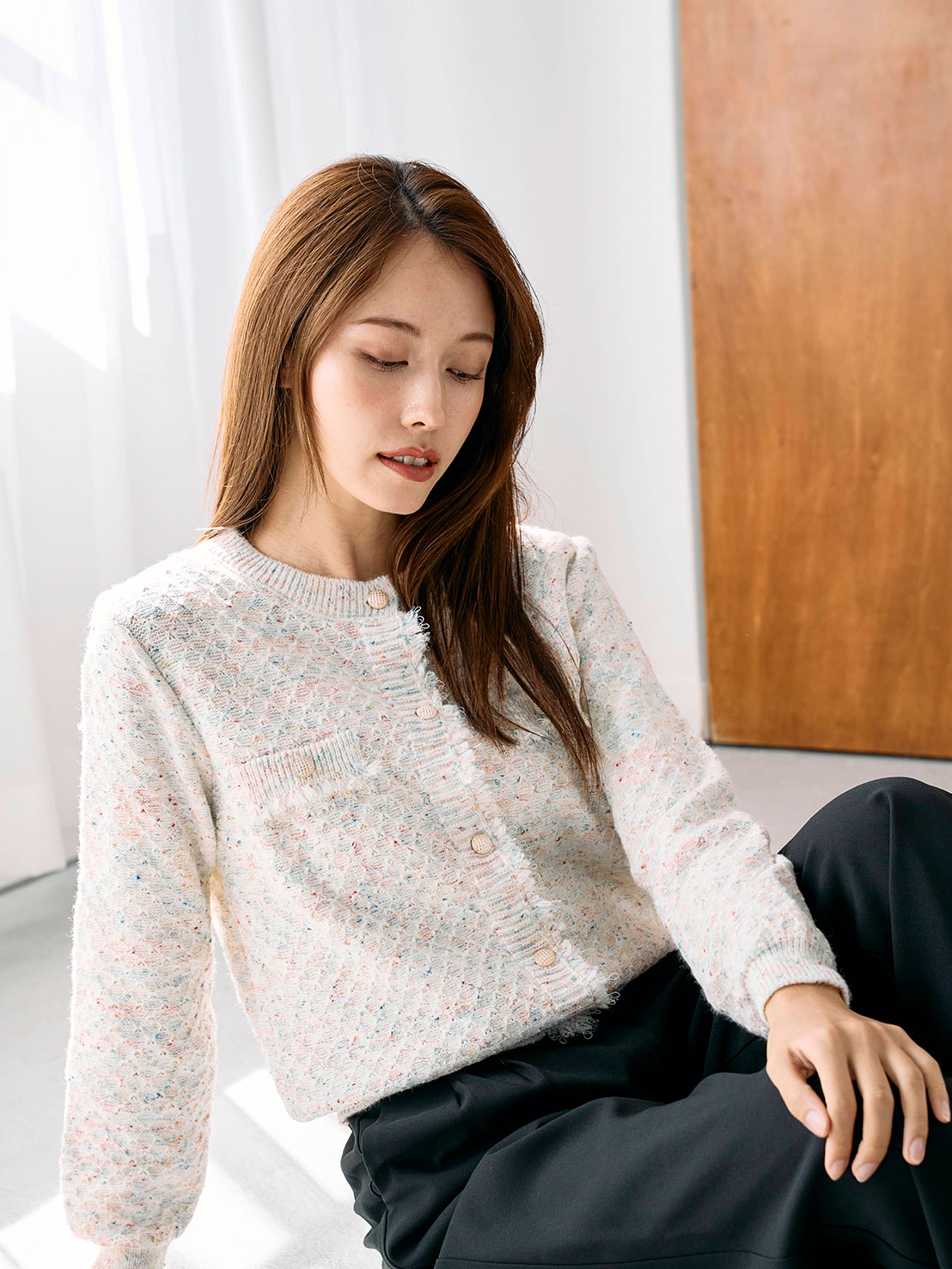 ツイードライクニットカーディガン(he001)