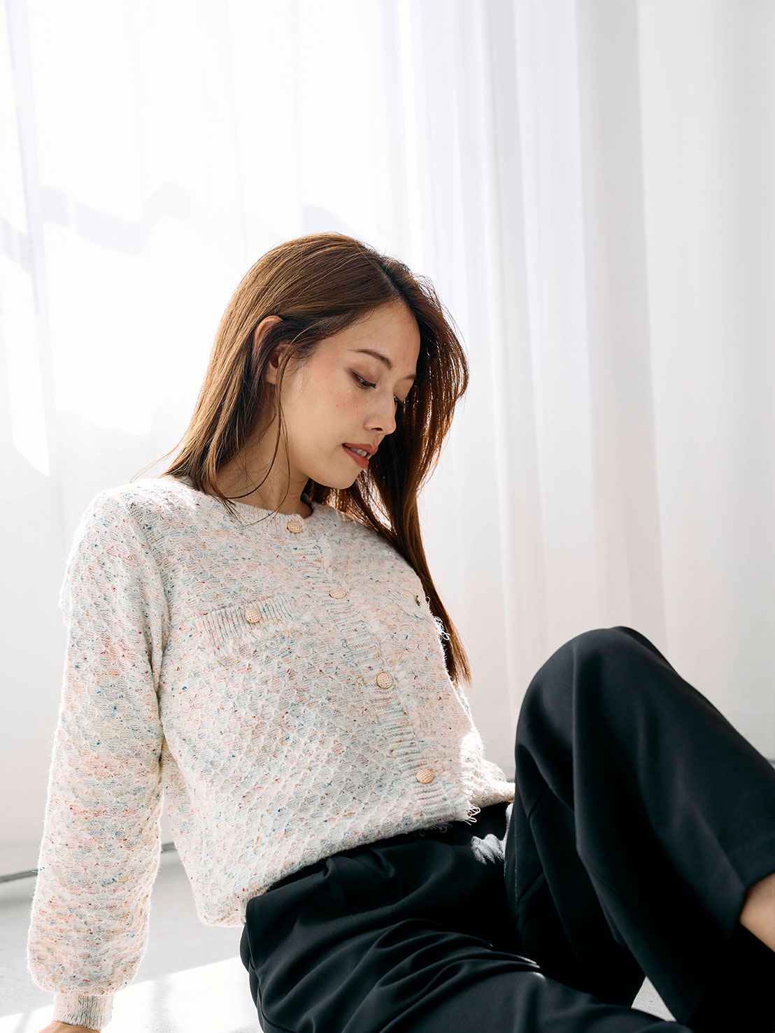 ツイードライクニットカーディガン(he001)