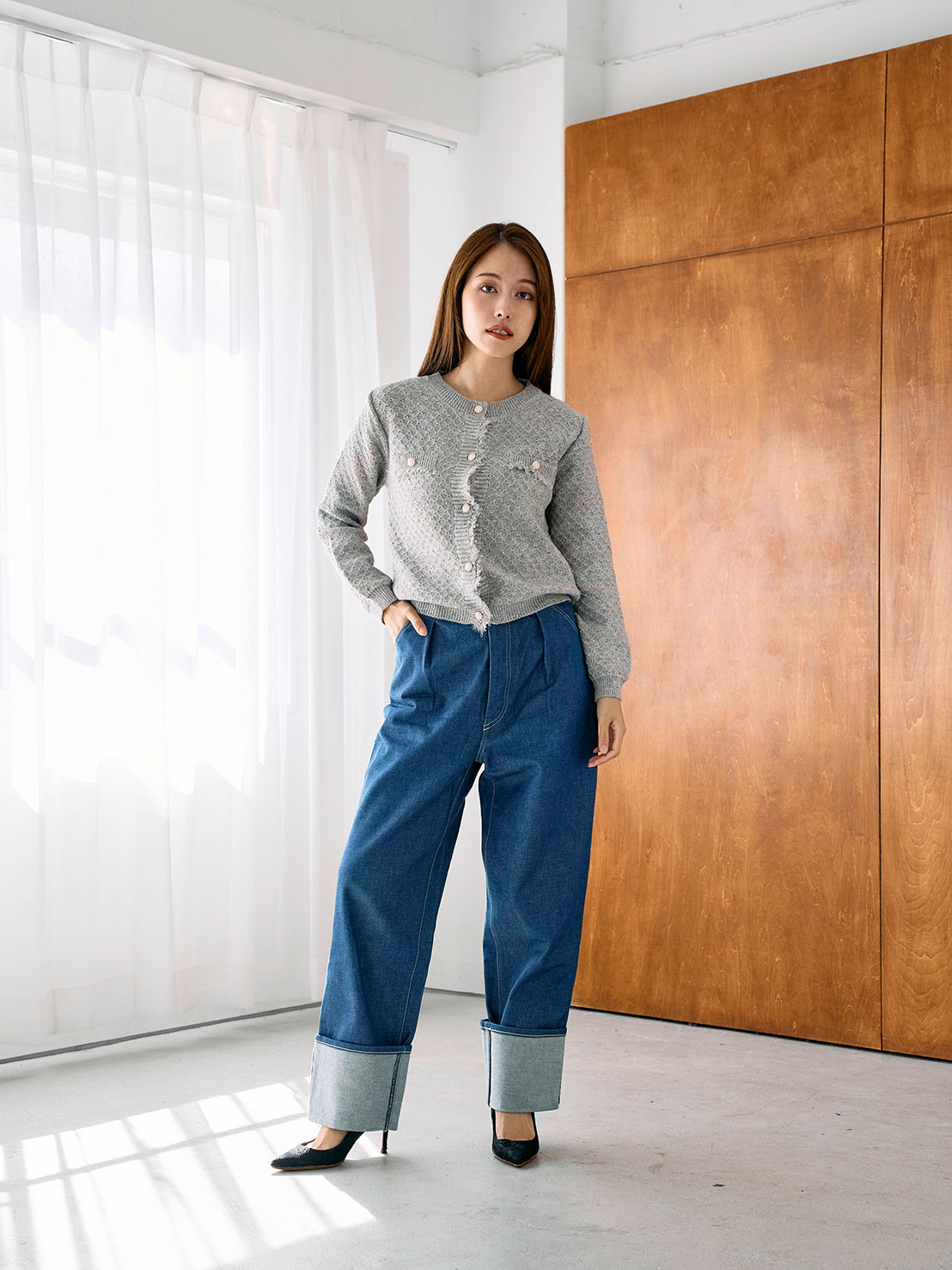 ツイードライクニットカーディガン(he001)