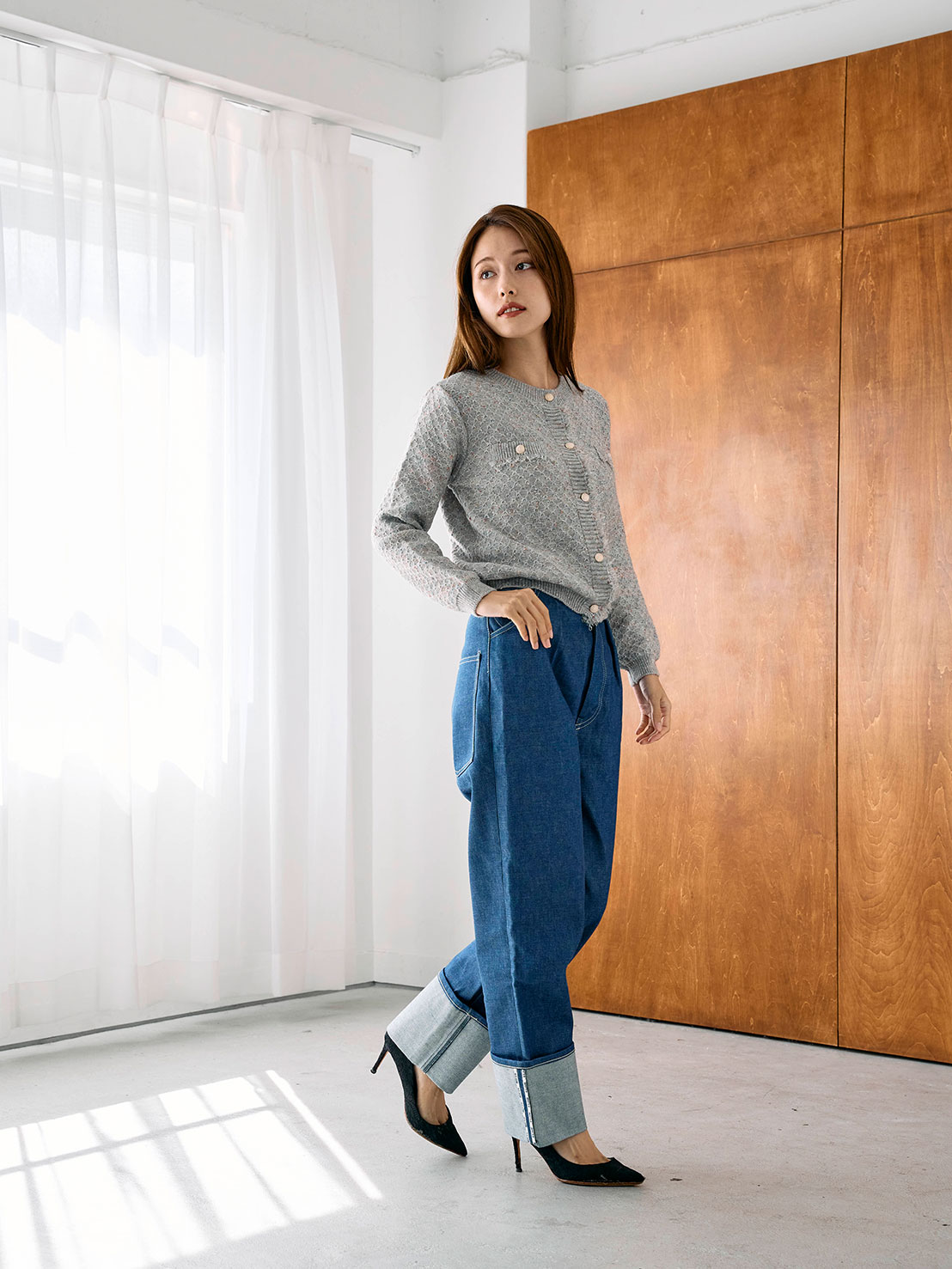 ツイードライクニットカーディガン(he001)