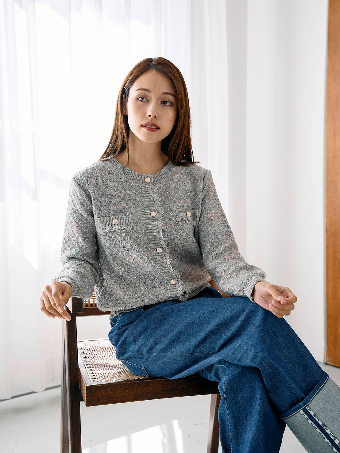 ツイードライクニットカーディガン(he001)